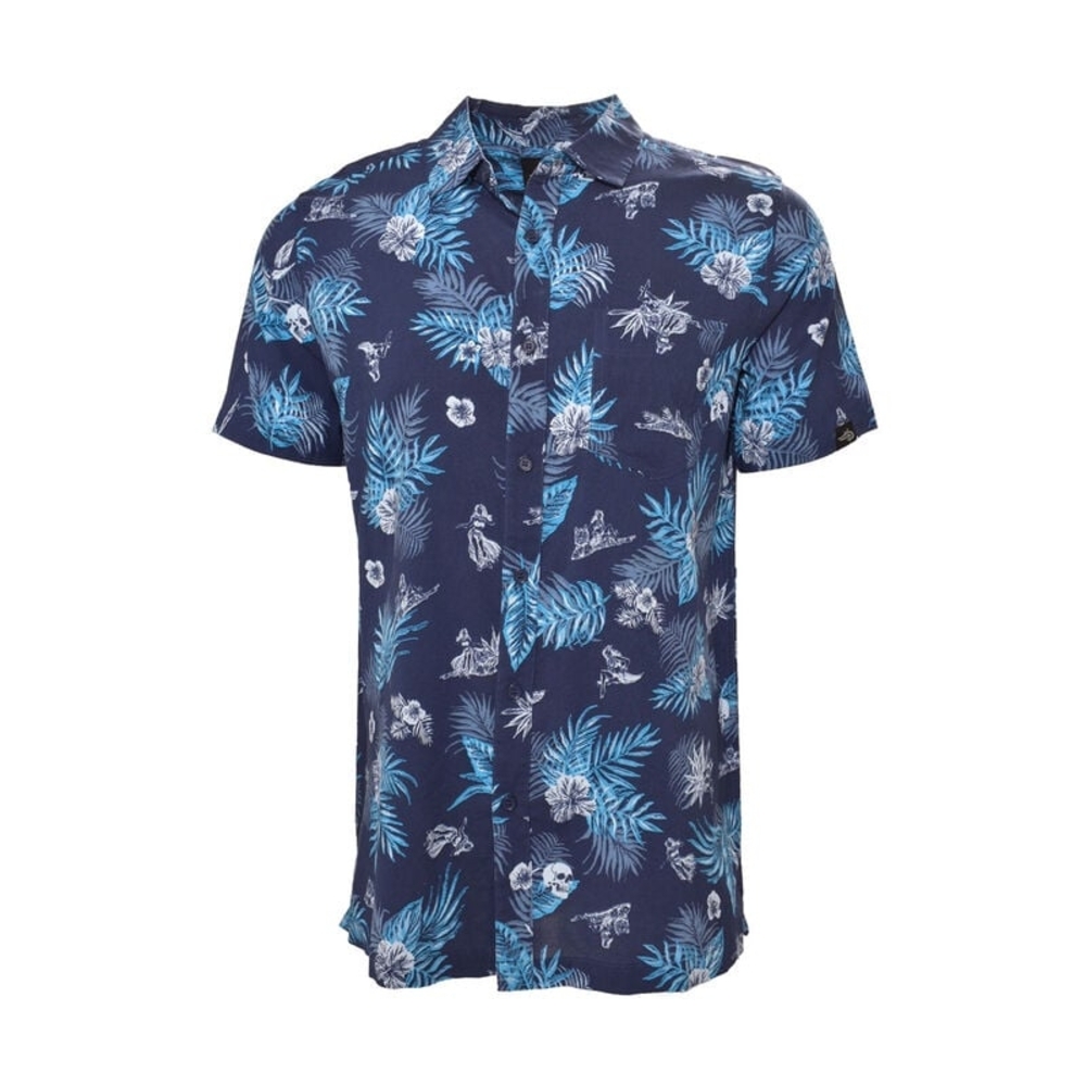 Reel Life Men's Floral Hawaiian Skull Button-Up Shirt, Sz. XL